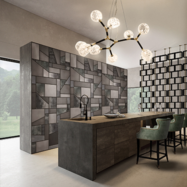 DUKONO COUNTER STOOL, HANOI SCREEN, HORUS IRREGULAR SUSPENSION LIGHT